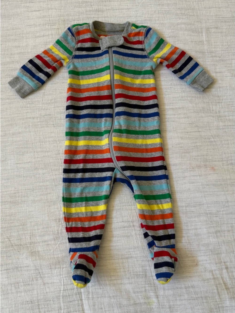 Primary Gray Multi Rainbow Stripe Footed One-Piece